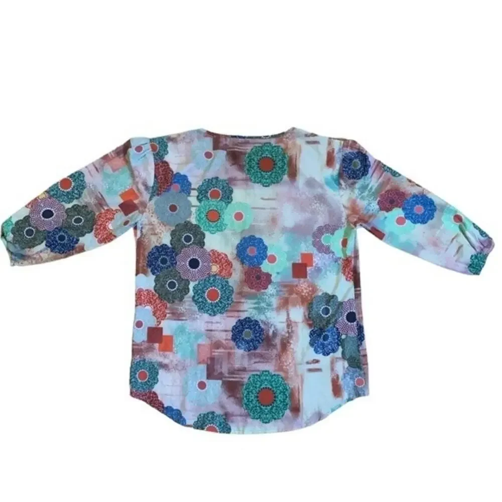 Retro Floral Blouse Abstract Mixed‎ Print Women's Size Small
